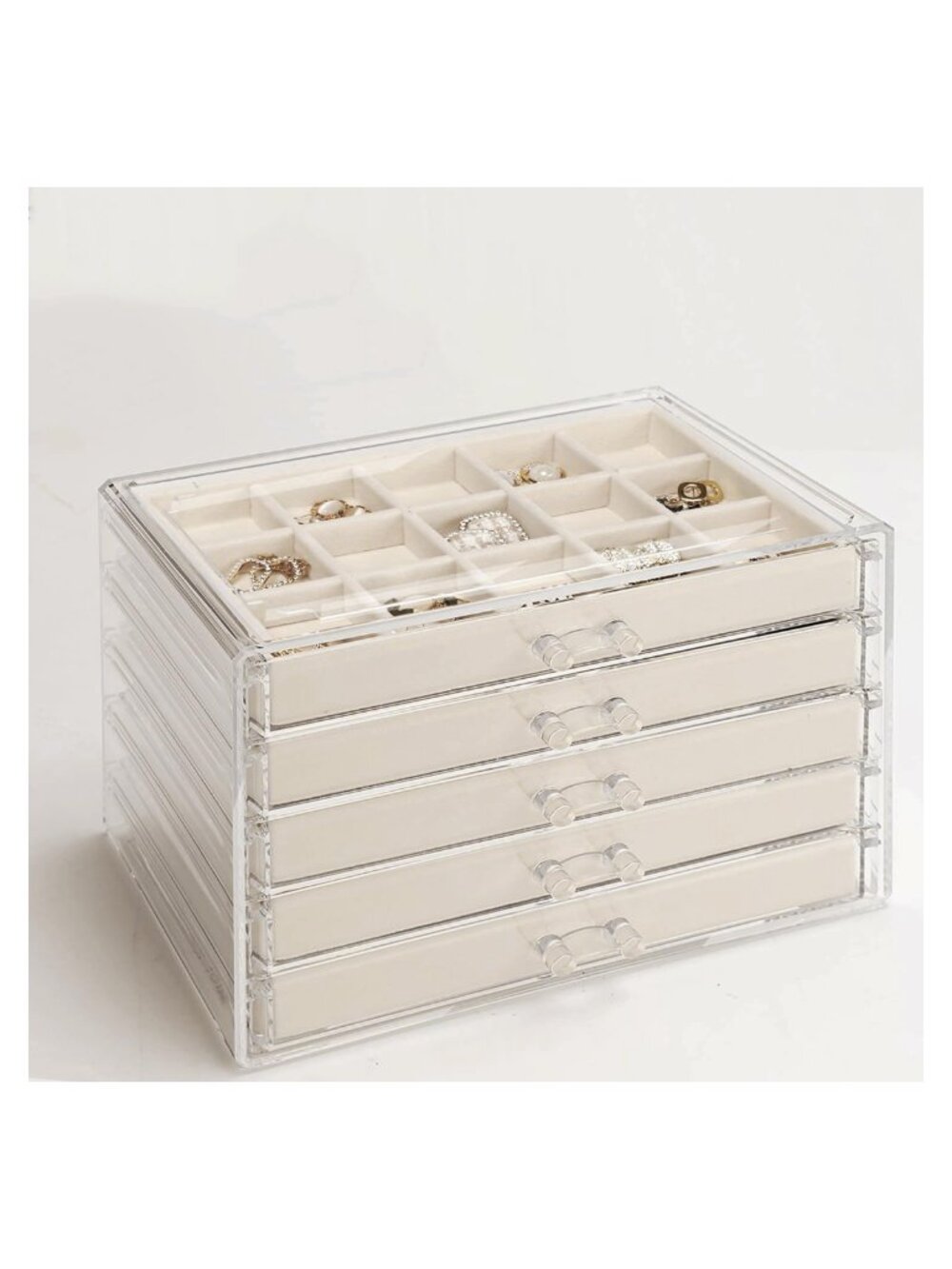 Acrylic Jewelry Box 5 Drawer Velvet Lined Organizer Earring Storage